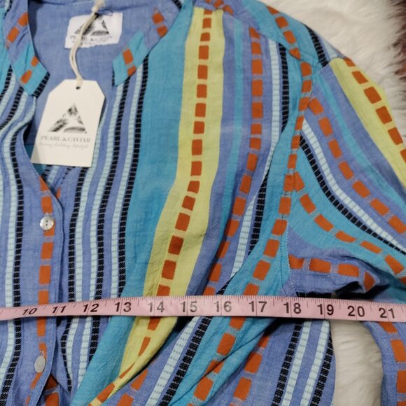 NWT Pearl & Caviar Blue Striped Rustic Lagenlook Alonissos ZAKAR Shirt Size S - Picture 10 of 12